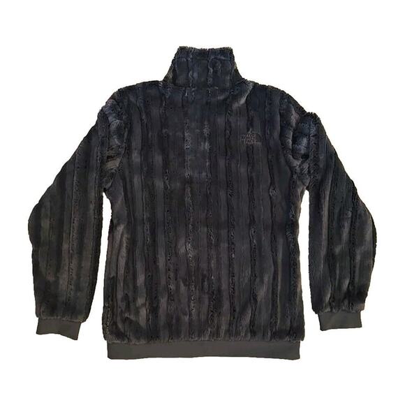 The North Face Faux Fur Bomber Jacket Women's Small Vertical Stripe Dark Grey - Picture 8 of 13